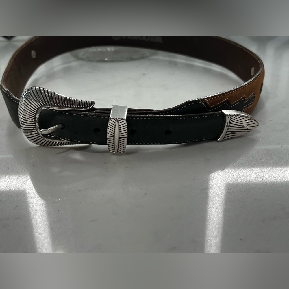 West of Santa Fe Women's Black and Brown Leather Belt